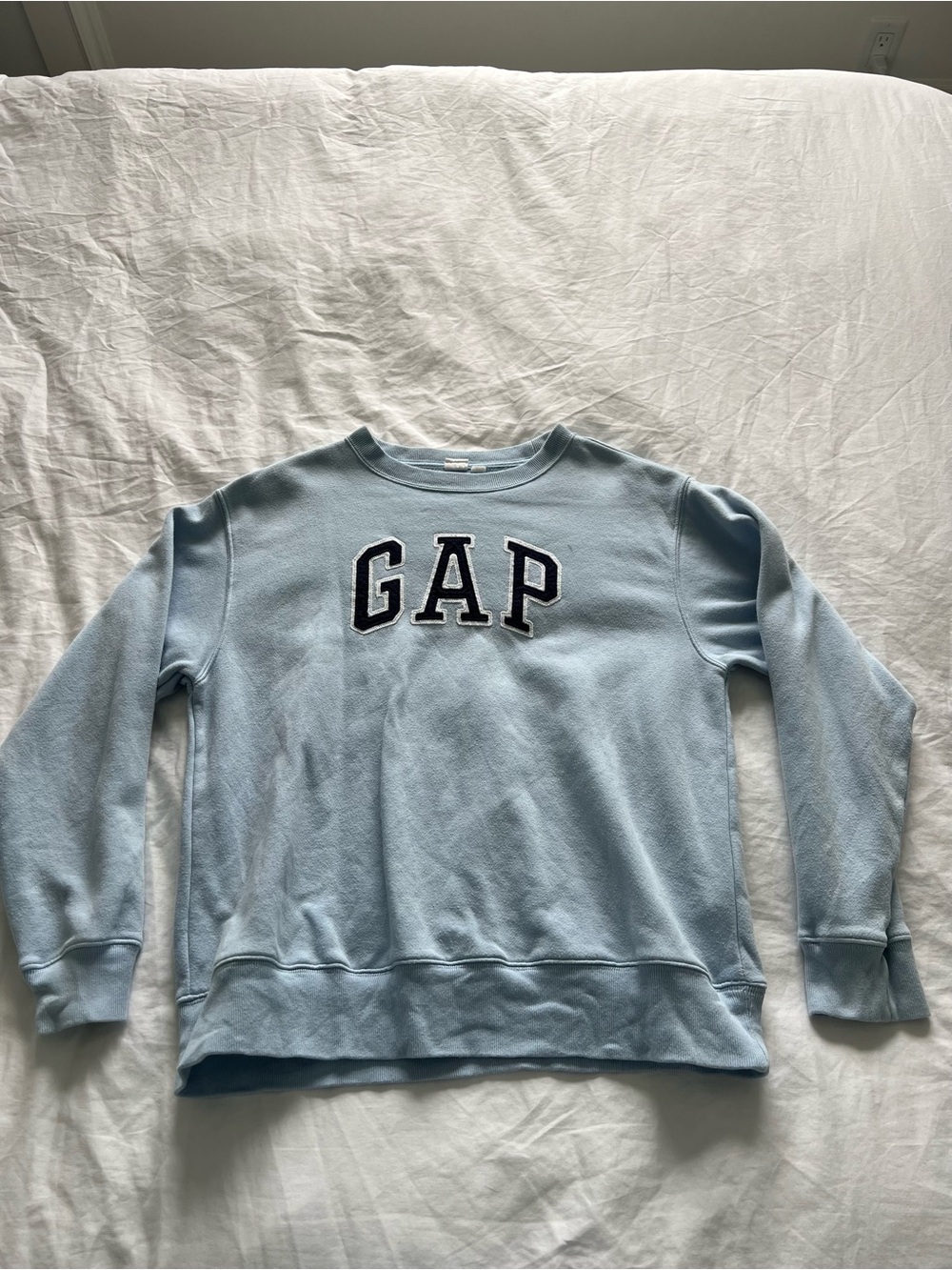 GAP Pale Blue Crewneck Sweatshirt with Navy Logo
